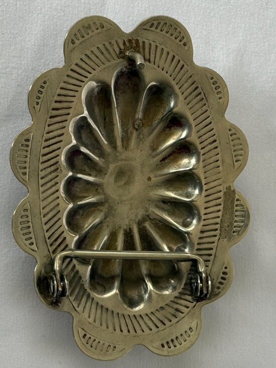 VINTAGE NAVAJO NATIVE AMERICAN TURQUOISE STERLING SILVER CONCHO BELT BUCKLE 46g